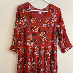 Garnet Hill Red Floral Bohemian Pocket-Detail Dress - New, Never Worn